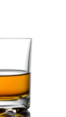 Glass of whiskey on a white background