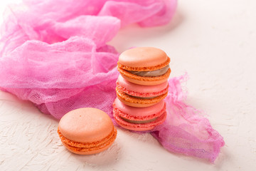 Cake macaron or macaroon, colorful almond cookies.