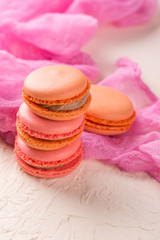 Cake macaron or macaroon, colorful almond cookies.