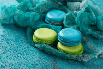 Cake macaron or macaroon, colorful almond cookies.