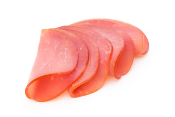 Pork ham slices isolated on white background.