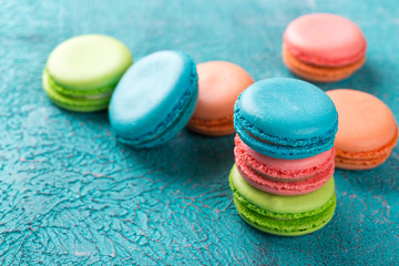Cake macaron or macaroon, colorful almond cookies.