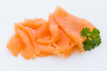 Fresh salmon fillet on isolated white.
