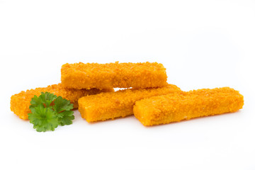 Fish fingers on the white background.