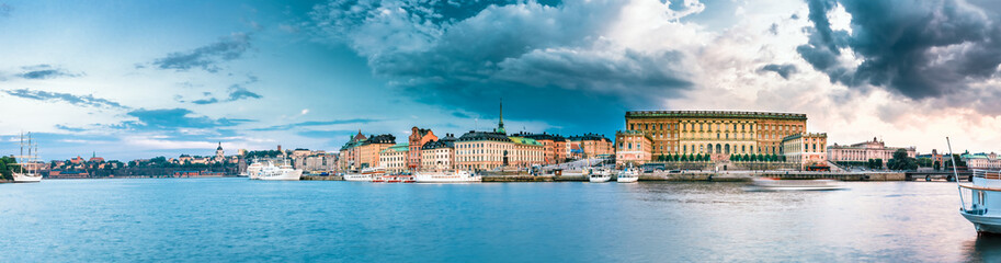Obraz na płótnie Canvas Embankment In Old Part Of Stockholm At Summer Evening, Sweden.