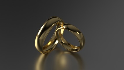 The beauty gold wedding rings on black background. 3d rendering