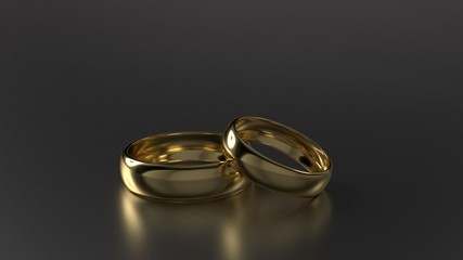 Couple of beauty gold wedding rings on black background. 3d rendering