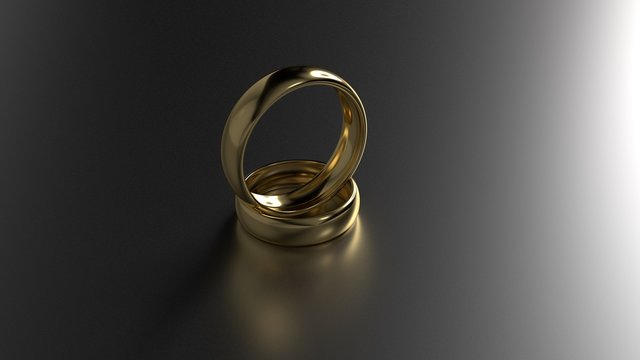 Couple of beauty gold wedding rings on black background. 3d rendering