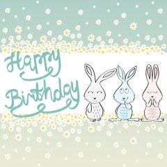 Collection of cute artistic cards for kids. Bunny in vector. Greeting card for birthday.