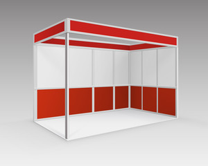 Vector Red Blank Indoor Trade exhibition Booth Standard Stand for Presentation in Perspective Isolated on Background