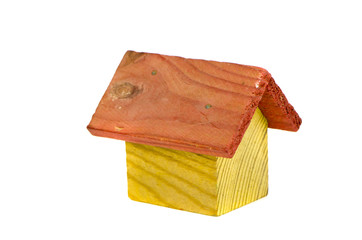 retro wooden house model toy isolated on white