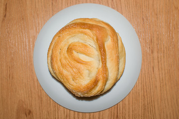 Baked buns from yeast dough with topping of sugar and flour  top view