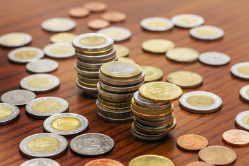 Coins Stacks, Various Currencies, Saving Concept