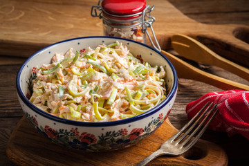 Salad with leek, carrots and apples.