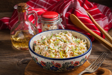 Salad with leek, carrots and apples.