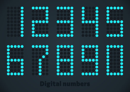 Blue digital numbers, dotted style. Editable size