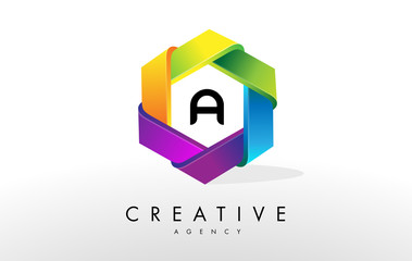 A Letter Logo. Corporate Hexagon Rainbow Design Vector