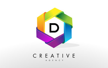 D Letter Logo. Corporate Hexagon Rainbow Design Vector