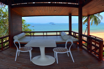 Luxury Resort beside beach  ,Vacation , Holiday concept . Seaside holiday romance .