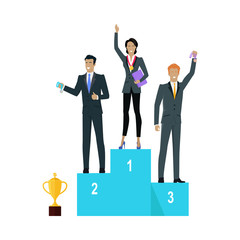 Successful Team Banner. People on Winners Podium