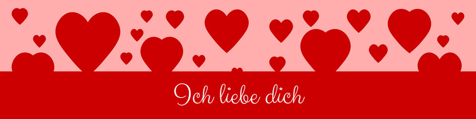 German I love you Happy Valentine's Day Banner with red and white hearts floating