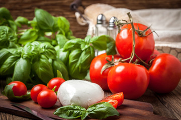 Mozzarella, tomato and basil.