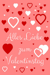 Obraz na płótnie Canvas German Happy Valentine's Day Card with red and white hearts floating