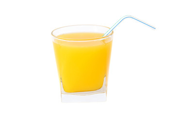 Glass of juice with straw Isolated on a white.