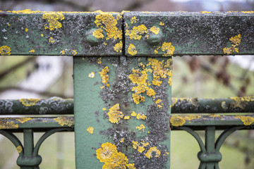 rusty connection with lichen on old iron bridge ready for demoli