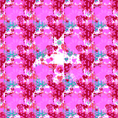 Seamless valentine spotty pattern with translucent hearts (vector eps 10)