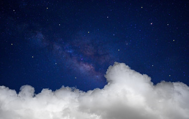 Clouds and space of night sky with many stars