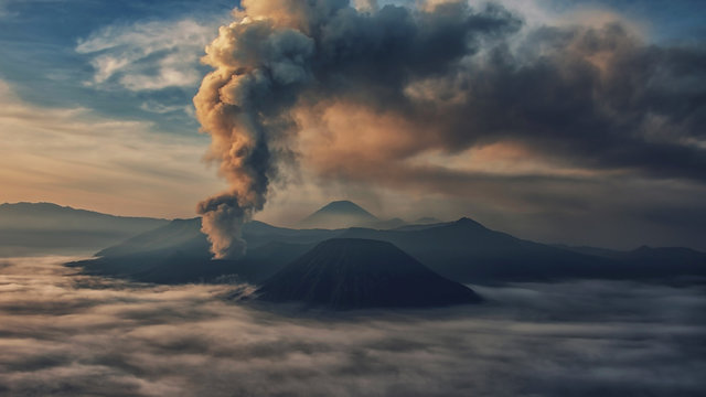 Activity at Mount Bromo in the early morning