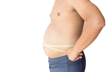 Men belly fat with tape measure.