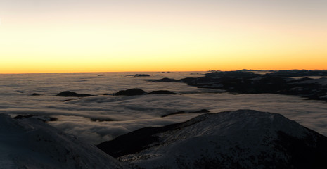 sunrise panorama above the clouds