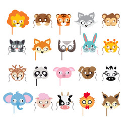 Collection of Different Animal Masks on Faces