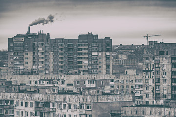 district of poor residential buildings, architecture background, dark mood depression