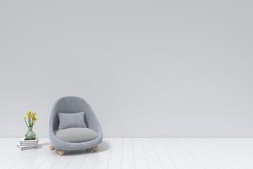 Sofa and book on empty white wall background modern,3D rendering