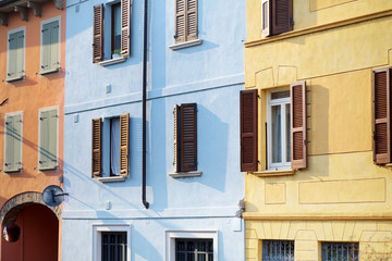 Beautiful colorful mediterranean house facades in Desenzano del Garda town
