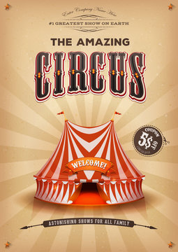 Vintage Old Circus Poster With Big Top