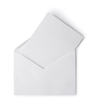 White envelope with folded blank sheet for correspondence
