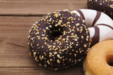 donuts and Bagels on antique wood