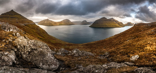 Panoramatic view into the bay, Faroes Islands