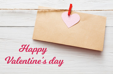 Valentine day background, card on wood