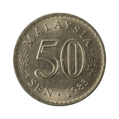 50 malaysian sen coin (1983) obverse isolated on white backgroun © Henning Marquardt