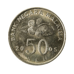 50 malaysian sen coin (2005) obverse isolated on white backgroun © Henning Marquardt