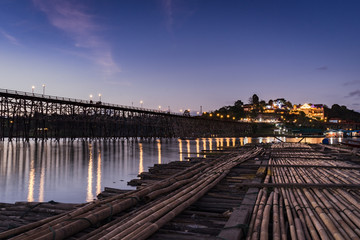 Wooded bridge at night