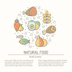 Illustration with outlined natural food signs forming circle
