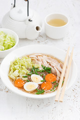 bowl of Chinese soup with glass noodles, vertical