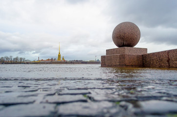 Peter and Paul Fortress in St. Petersburg in the winter floods