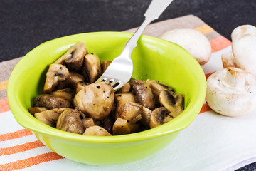 Slices of mushrooms on Plate.